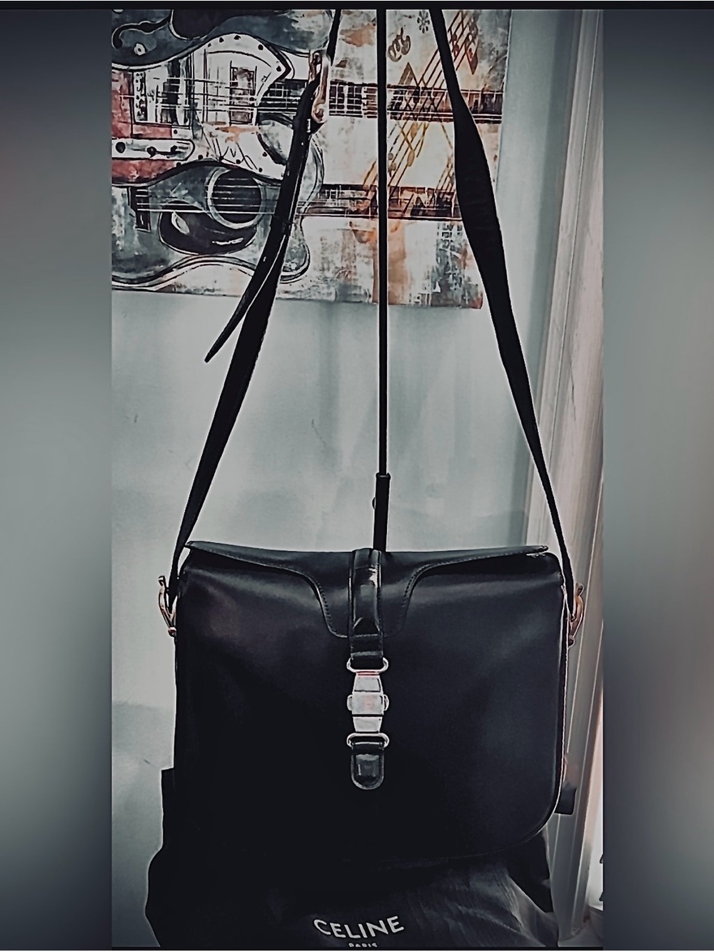 Celine”Vntg.Triomphe” 🤩Black Leather Shoulder Bag /Golden Hdwe.
/READ&👀/Nice/DB